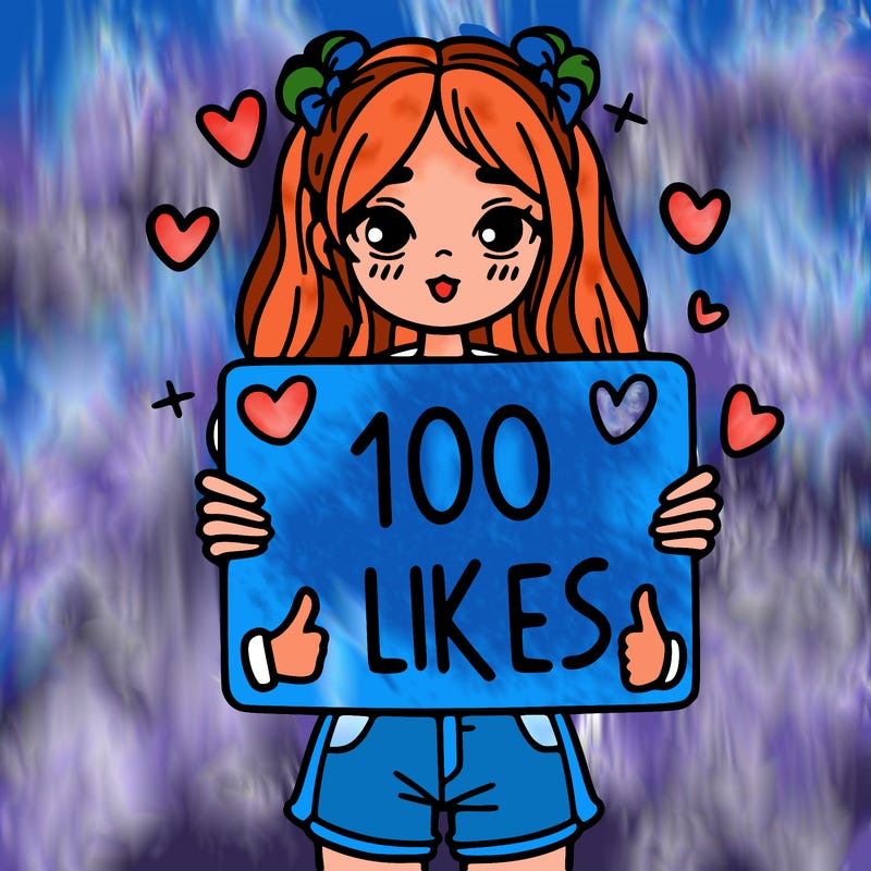 girl holding a sign saying 100 likes