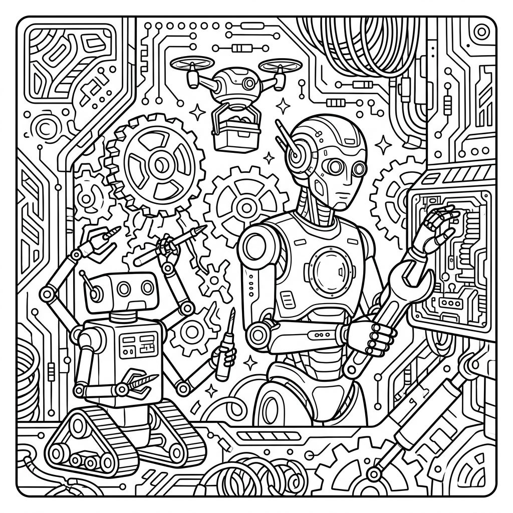 Detailed Robots Coloring Page - Free Printable Sheets — Color Pop