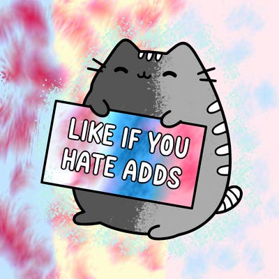a kawii pusheen cat holding a sign that says like if you hate adds