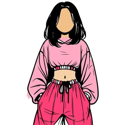 realistic girl faceless with baggy pants and a crop top