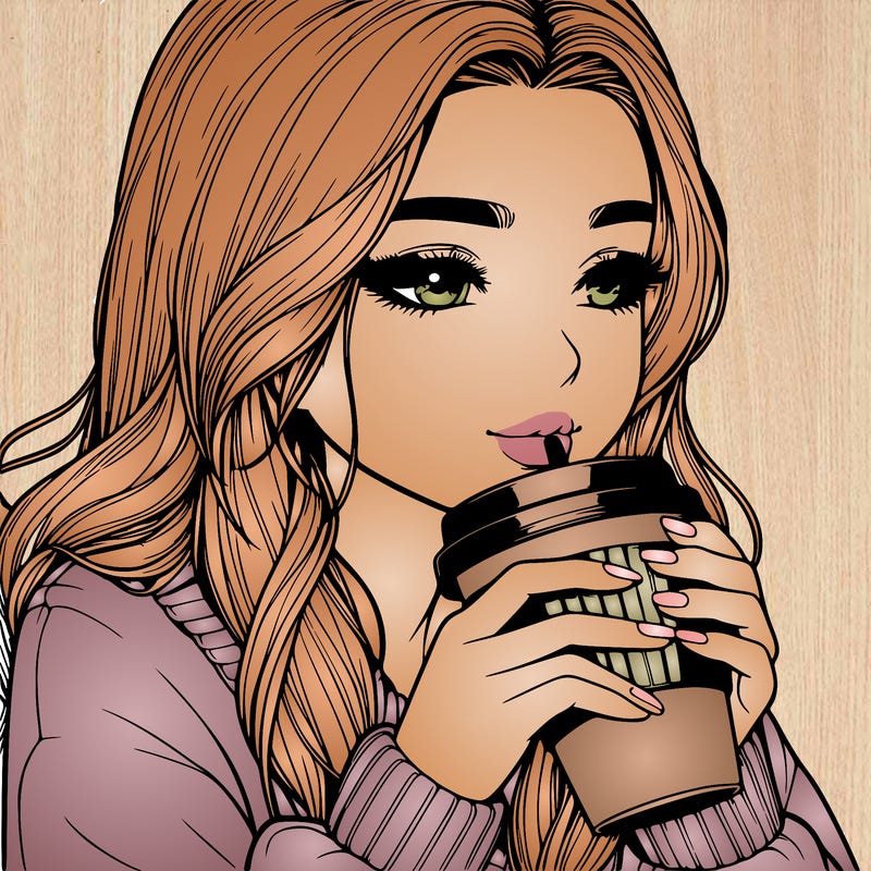 realistic girl drinking coffee