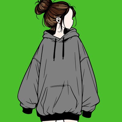 realistic girl with a oversized sweatshirt on and a bun