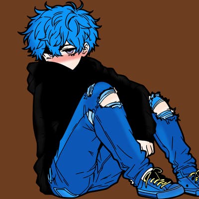 a male hoddie ripped jeans messy hair anime