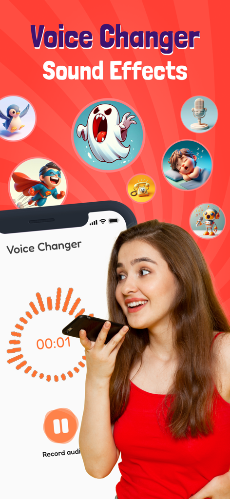 Woman using the voice changer sound effects feature