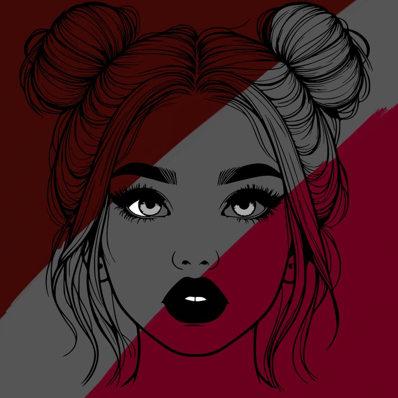 realistic girl with two buns on her hair and lips
