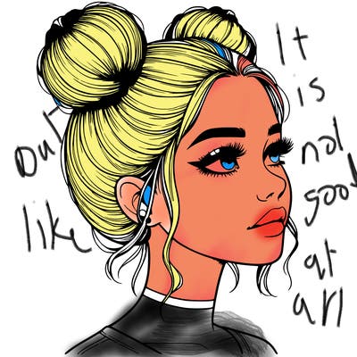 realistic girl with buns on the top of her head