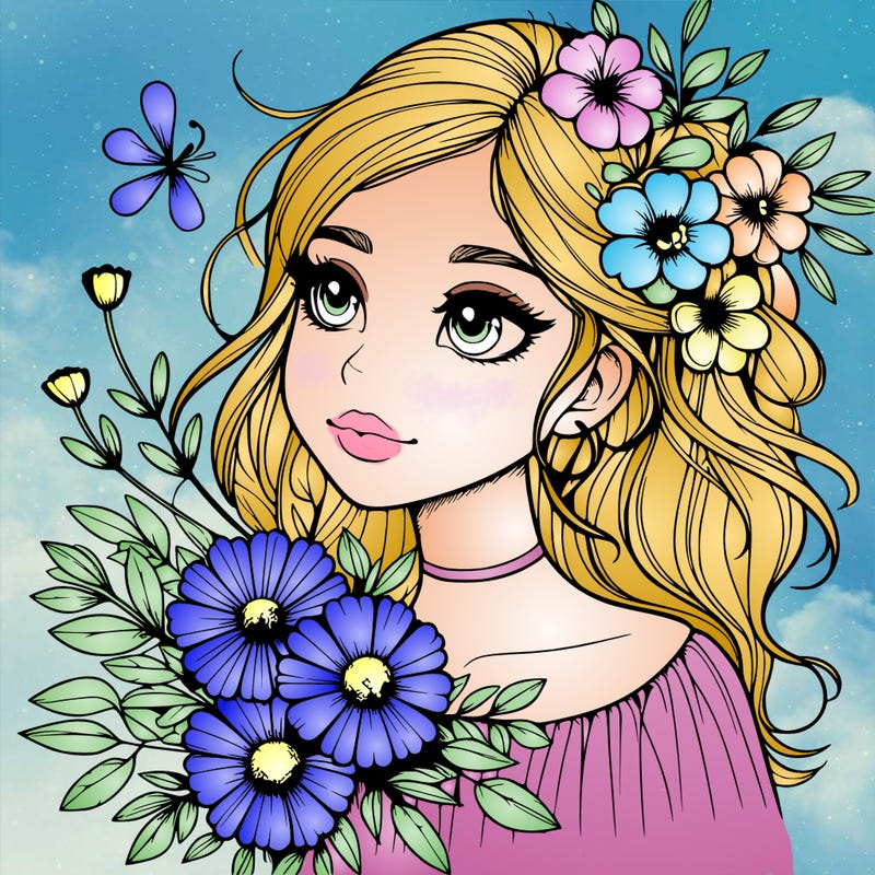 realistic girl with flowers