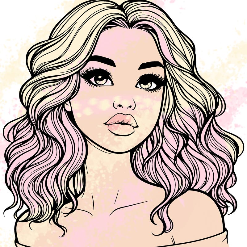 realistic girl with wavy hair and lips