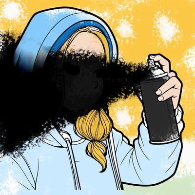 a realistic girl, spray painting