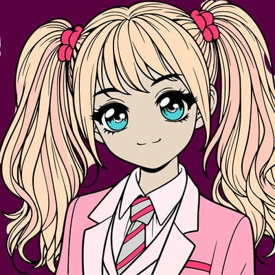 realistic girl with two ponytails and a suit on