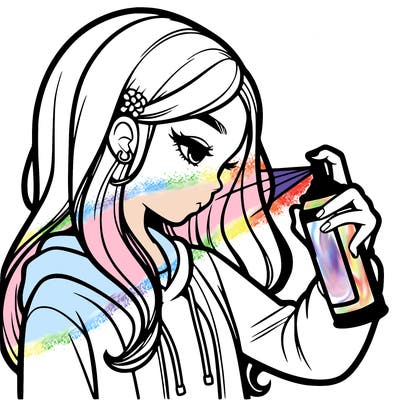 a realistic girl spray painting