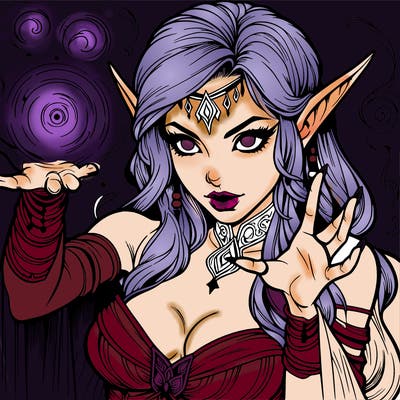 realistic scary beautiful elf sorceress casting spell