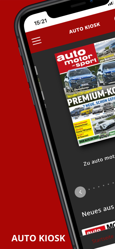 App Auto Kiosk che mostra la copertina di una rivista automobilistica