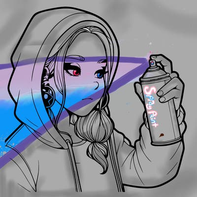 a realistic girl, spray painting