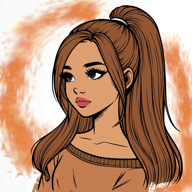realistic girl with a high ponytail