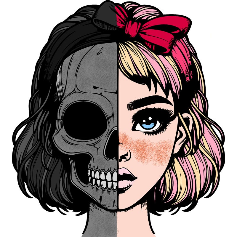 realistic girl with half skull mask