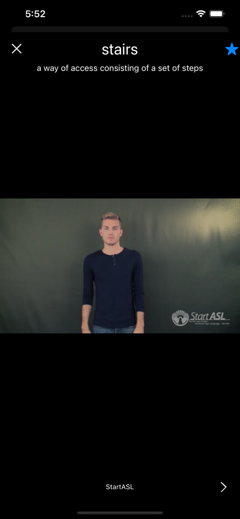 Sign ASL - Demonstração em vídeo do sinal ASL para escadas no aplicativo Sign ASL