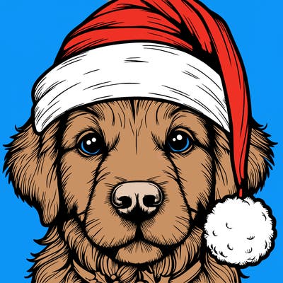 realistic dog with a christmas hat