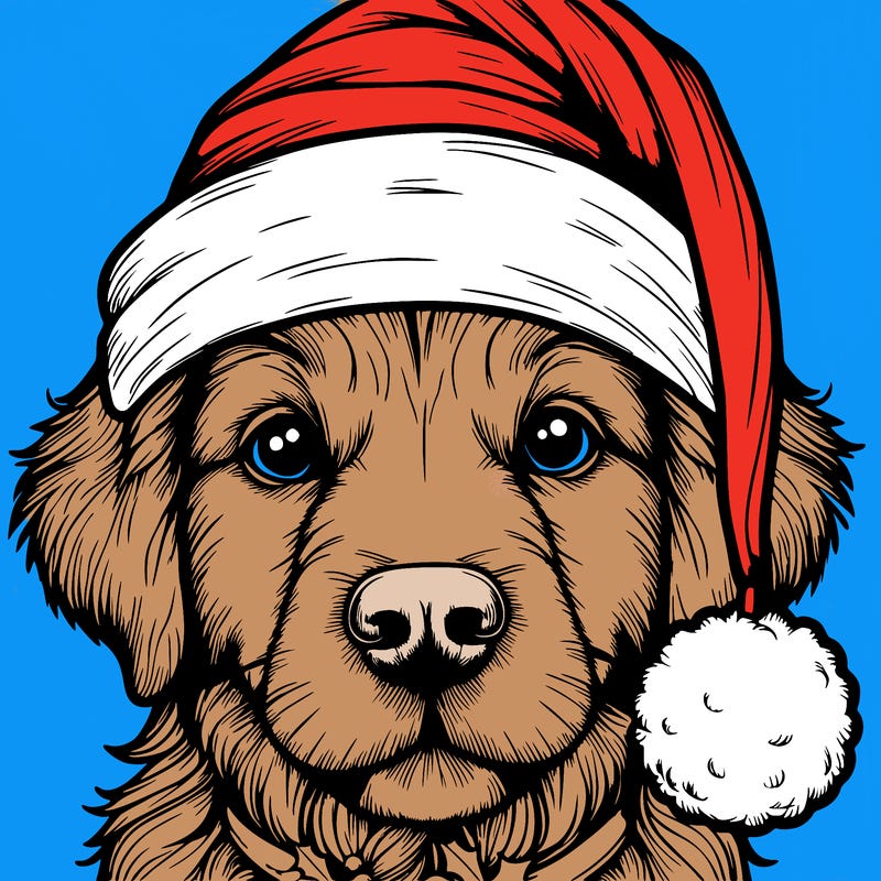 realistic dog with a christmas hat