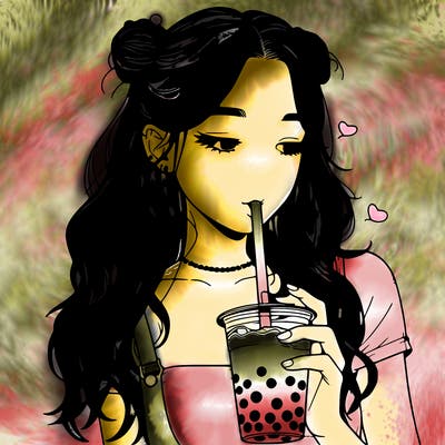 aesthetic realistic girl with boba