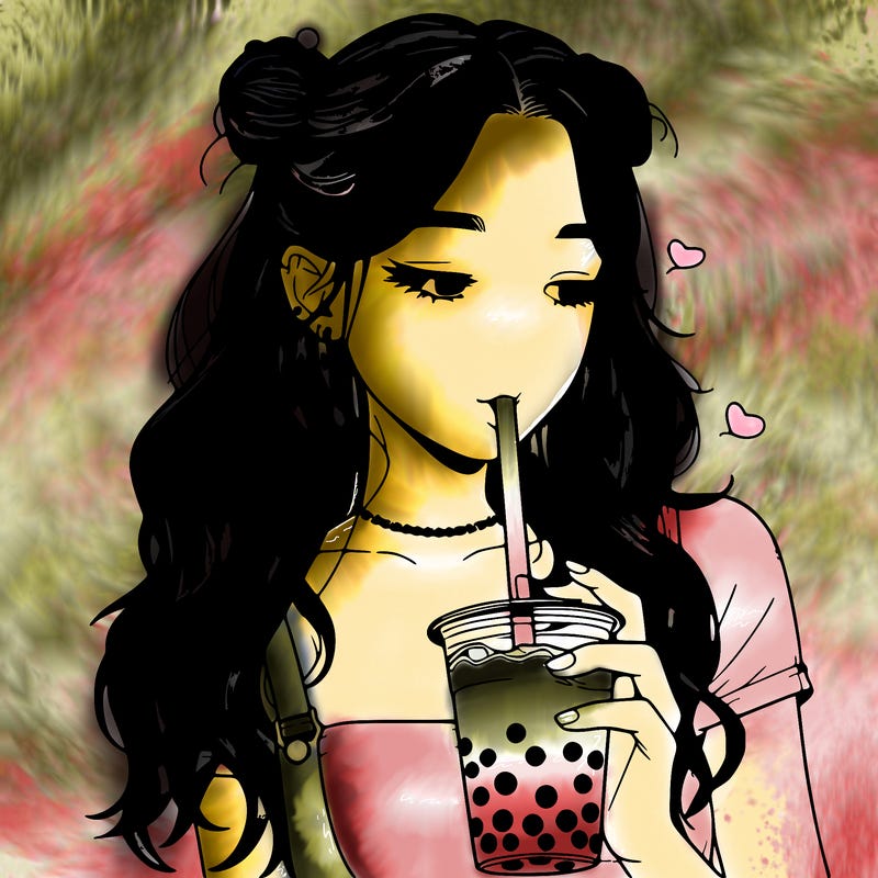 aesthetic realistic girl with boba