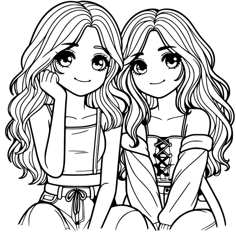 2 teen girl bffs with long hair hanging out
