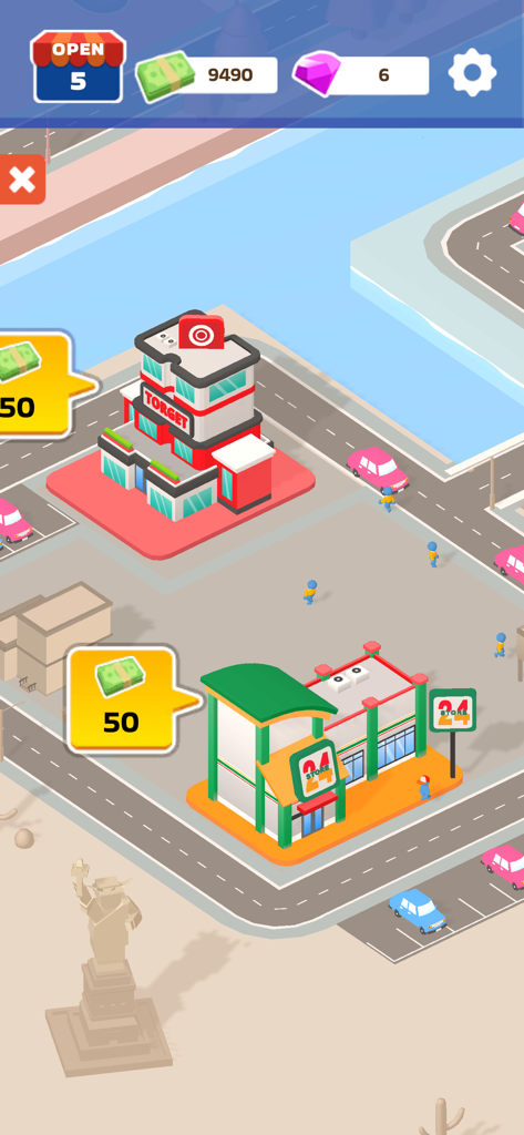 My Dream Store! - Top down view of the city and store buildings in My Dream Store