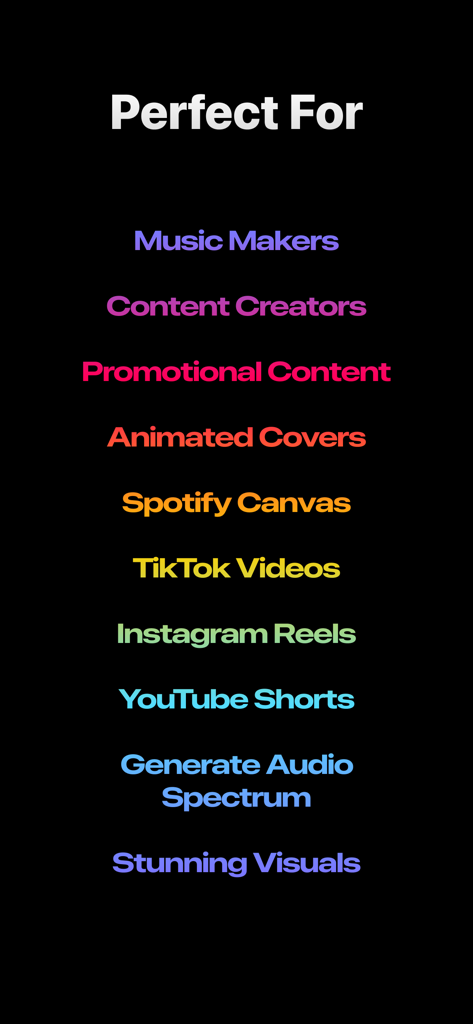 Vibely - Music Visualizer - List of target audiences and social media platforms for the Vibely music visualizer app