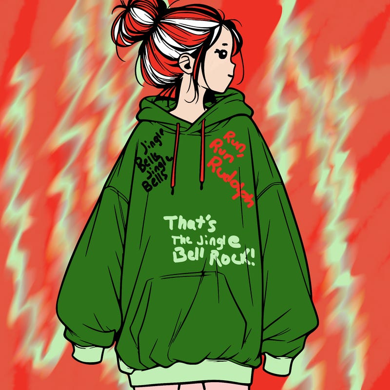 realistic girl with a oversized sweatshirt on and a bun