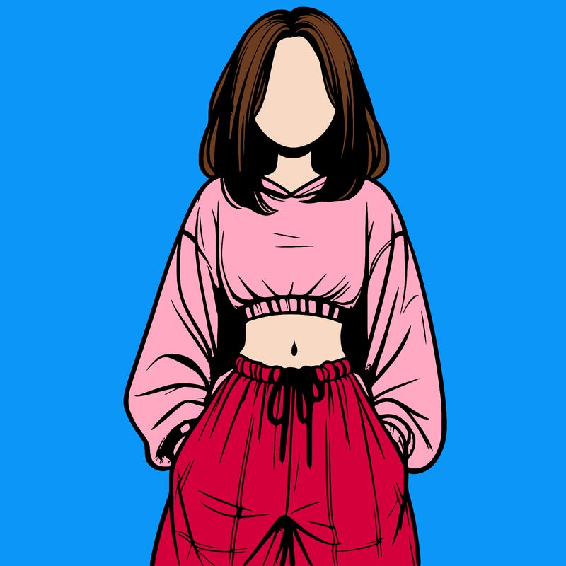 realistic girl faceless with baggy pants and a crop top