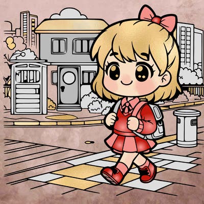 little girl walking home from school