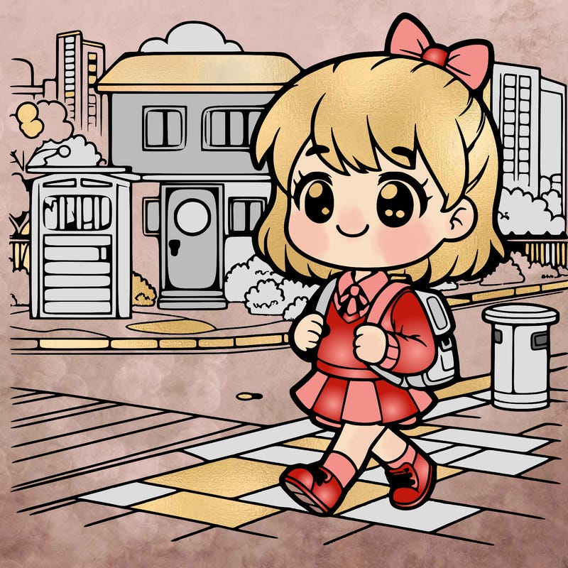 little girl walking home from school