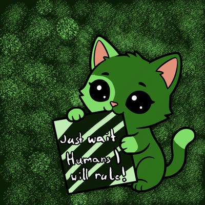 a small cat with a blank sheet of paper in its hand. the cat is sooooooo cute!