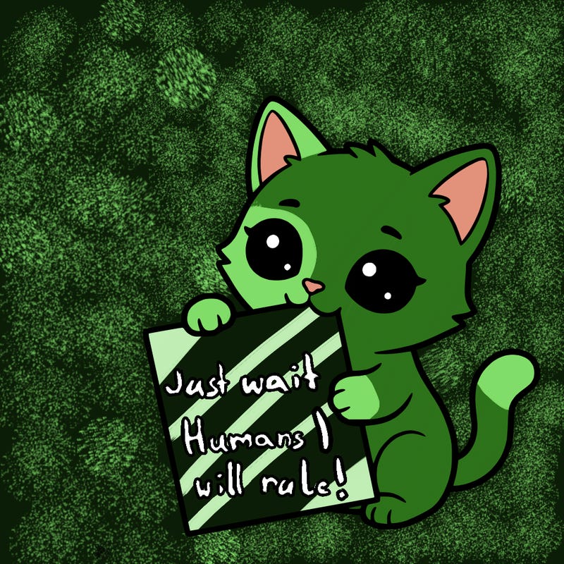 a small cat with a blank sheet of paper in its hand. the cat is sooooooo cute!