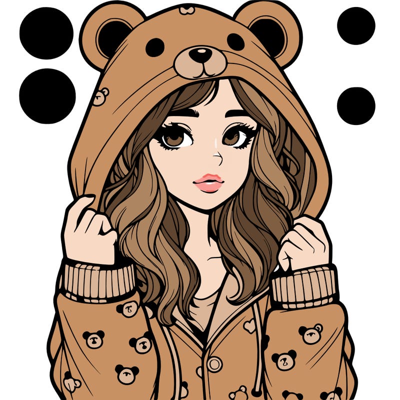 realistic girl in a animal pjs hoodie