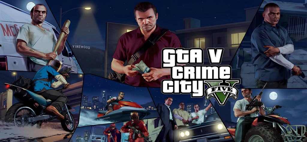GTA V Mobile : Crime City MODS - Artwork for GTA V Mobile Crime City MODS showing characters and action scenes