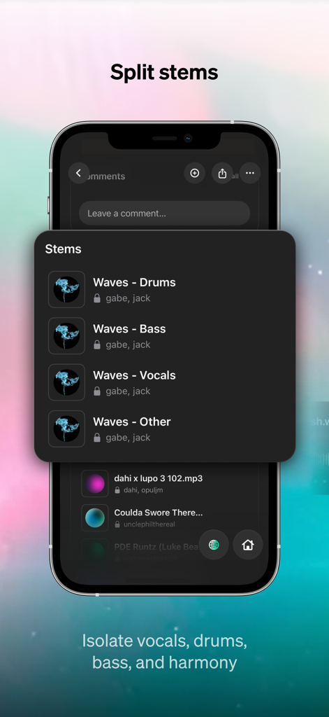 Baton - Unreleased Music - 보컬 및 드럼과 같은 음악 스템을 분리하는 Baton 앱 기능