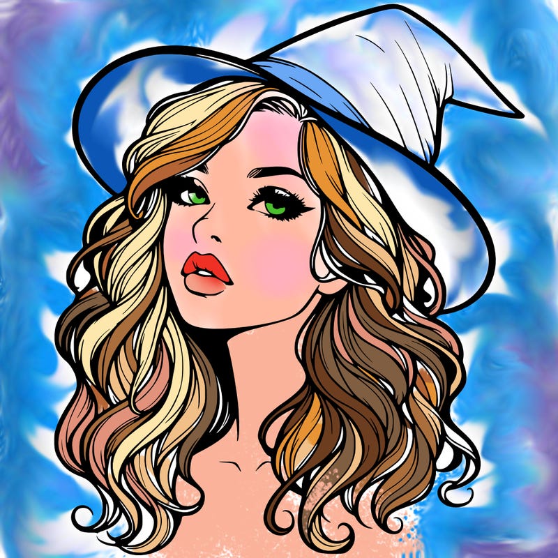 realistic witch girl with wavy hair and lips