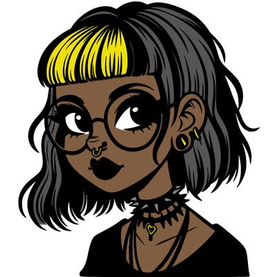gothic girl with a mullet and glasses