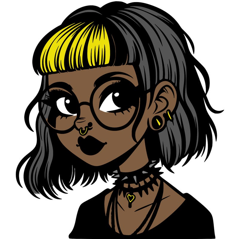 gothic girl with a mullet and glasses