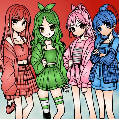 teen manga girls group of 4