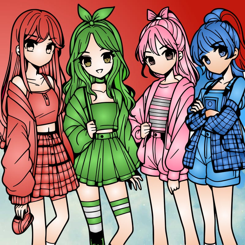 teen manga girls group of 4
