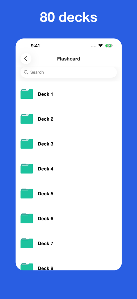 Spanish Idiom Dictionary - Interface showing eighty flashcard decks for learning Spanish idioms and phrases