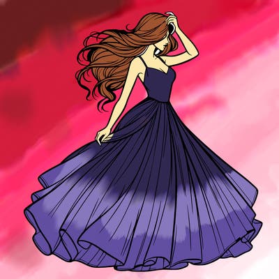 realistic woman with dress flowing in the wind