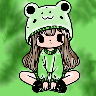 a girl wearing a frog hat and some frog socks