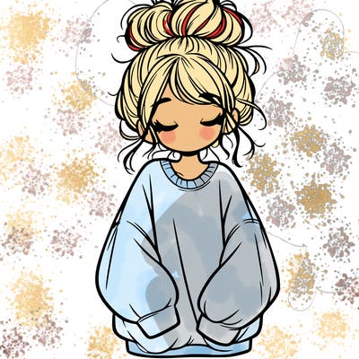 girl with baggy sweatshirt and messy bun