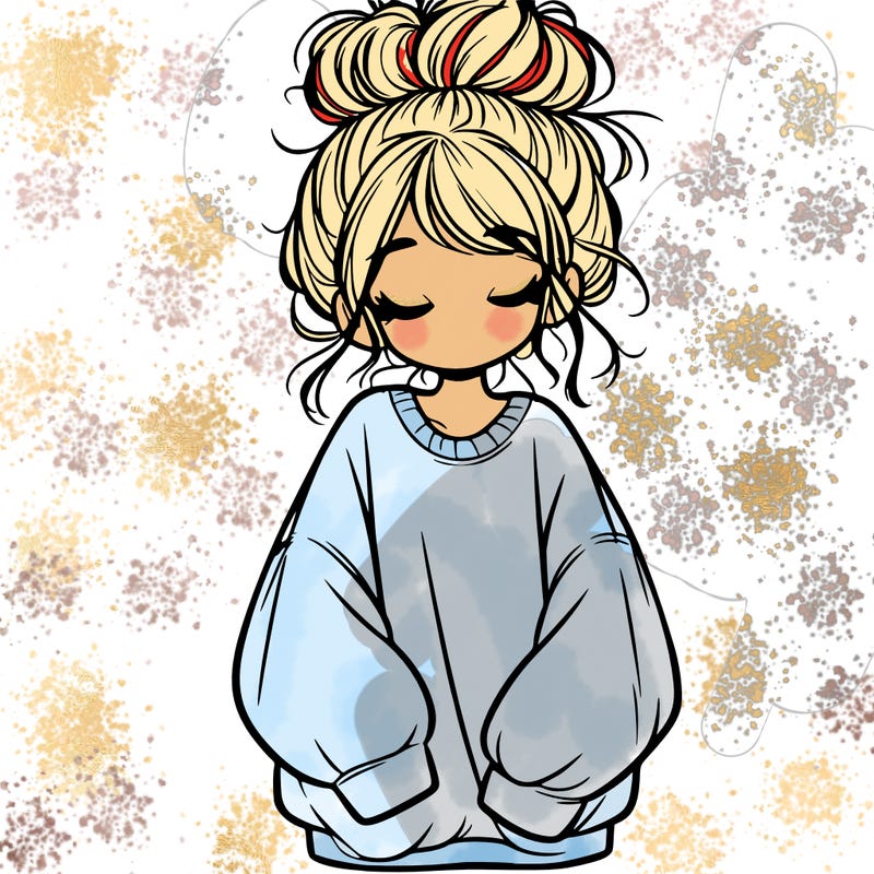 girl with baggy sweatshirt and messy bun