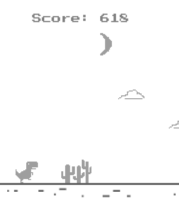 Pixel dinosaur runner mini game with cacti obstacles and score counter