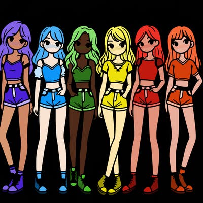 a group of girls wearing crop tops and shorts