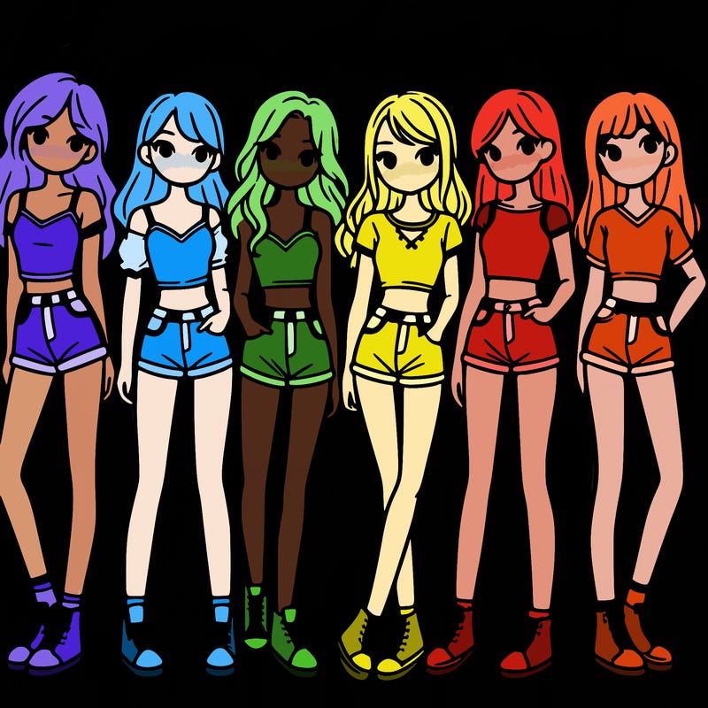 a group of girls wearing crop tops and shorts